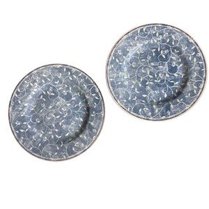 PIER 1 Blueberry Spray salad plates made in England denim blue with white EUC